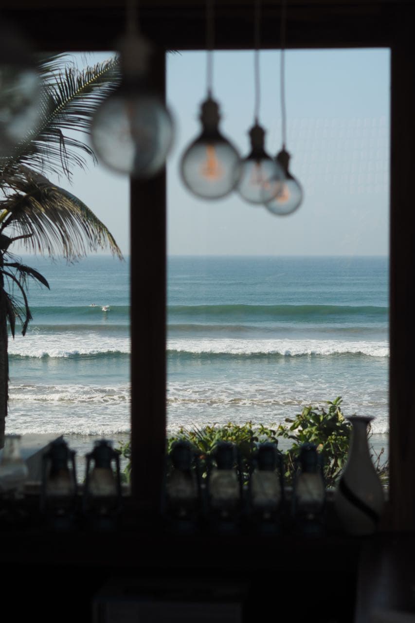 Restaurant interior looking out over the ocean