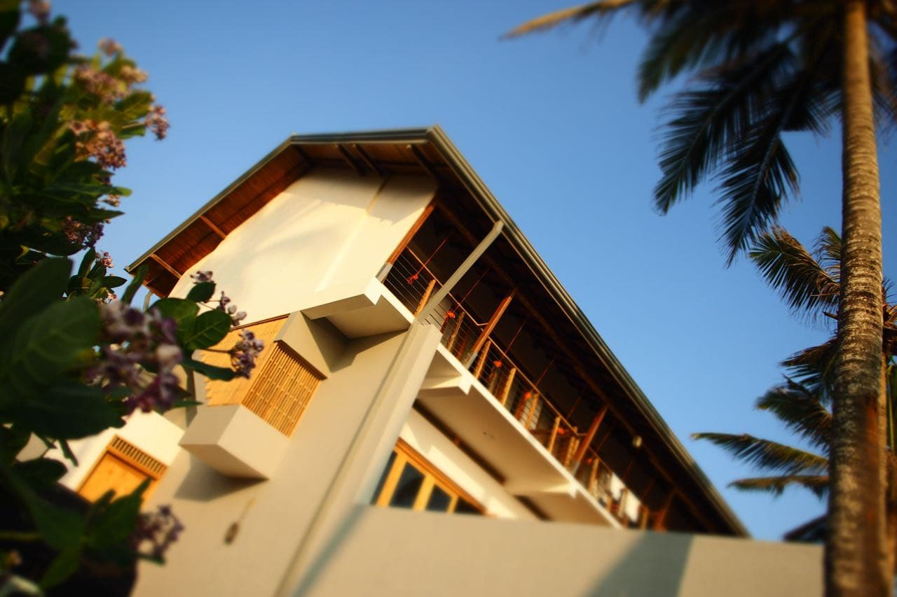 The Seascape building lit at dusk